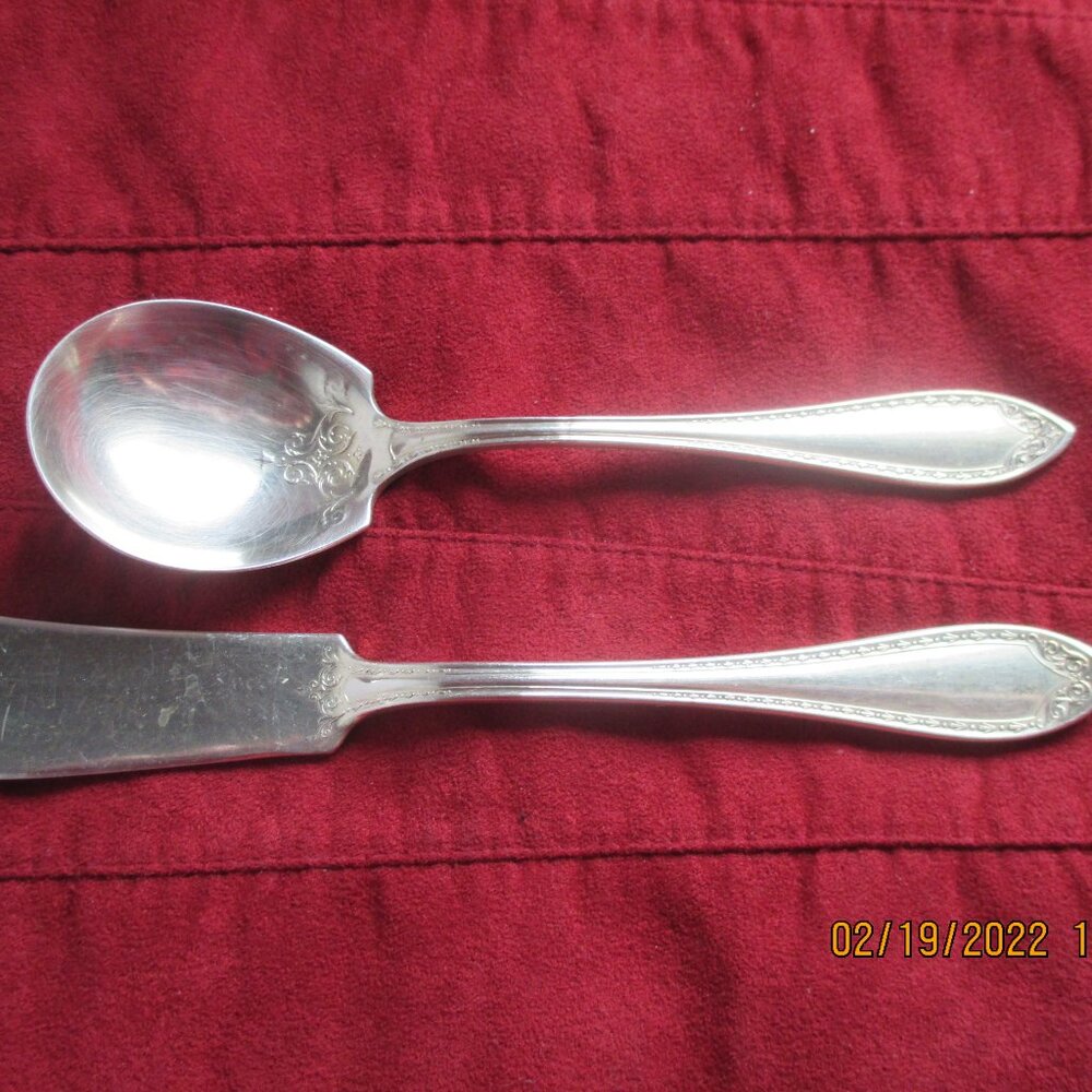 1910 SHERATON SILVERPLATE MASTER BUTTER KNIFE/SUGAR SPOON/ONE OWNER
